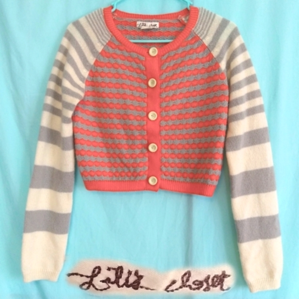 Lili's Closet cropped striped cardigan sweater wool sunset sails Anthrop… - Picture 1 of 10
